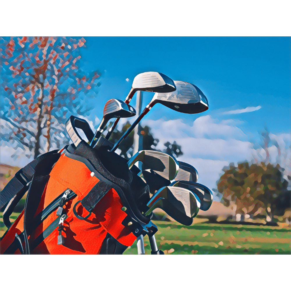 Picture with focus on golf bag with clubs -- searching for the Best Golf Travel Bag 